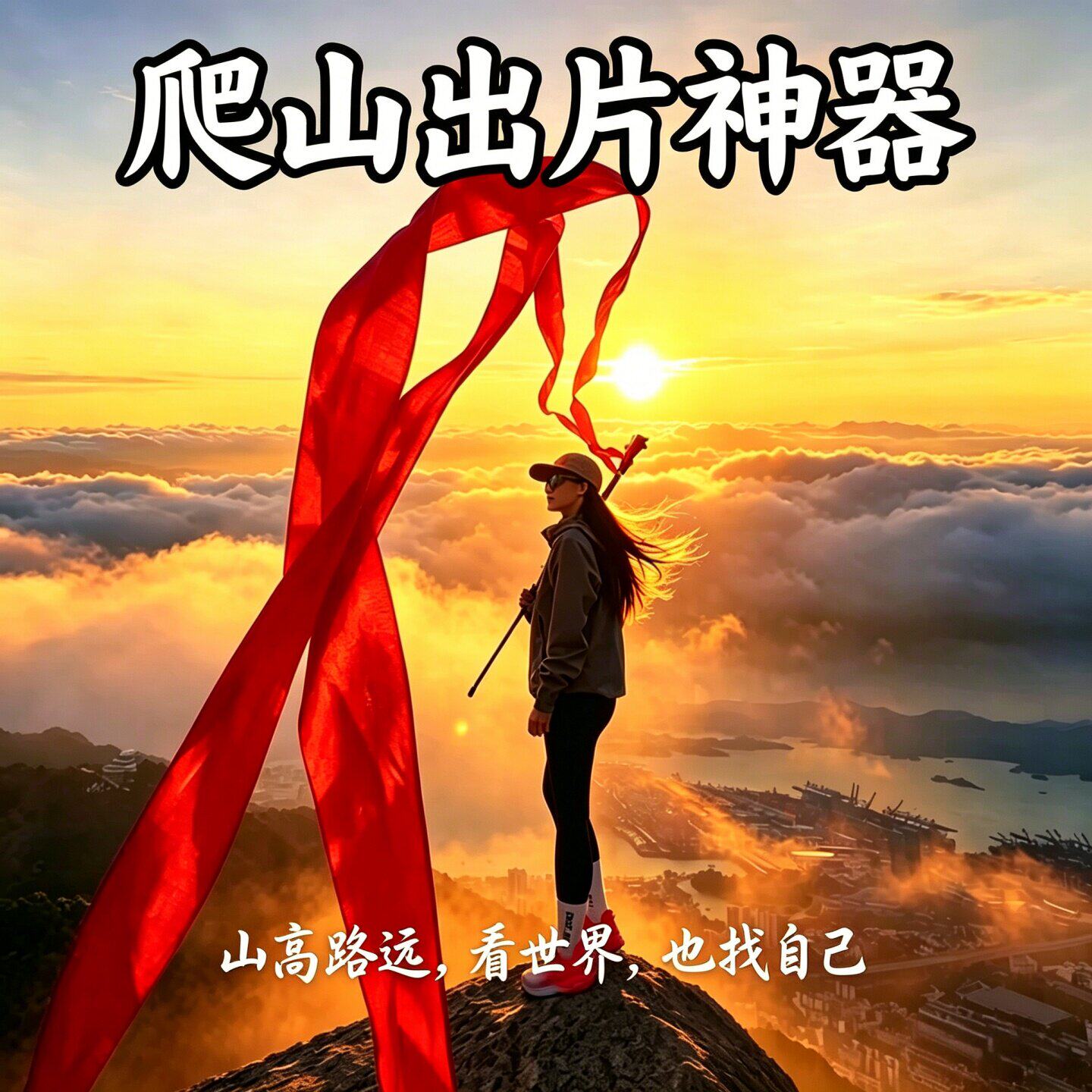 户外爬山登山杖红飘带加长加宽丝带山顶氛围感拍照打卡记录小神器
