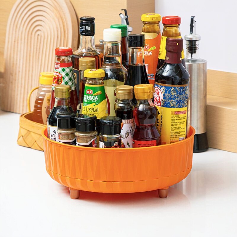 厨房可旋转调料置物架多功能360度调味酱油醋收纳架子轻奢水果盘