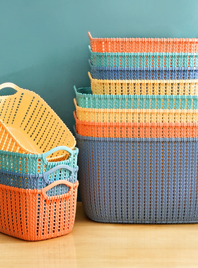 仿藤水果篮子藤编面包篮厨房果蔬菜收纳篮塑料长方形水果筐有把手