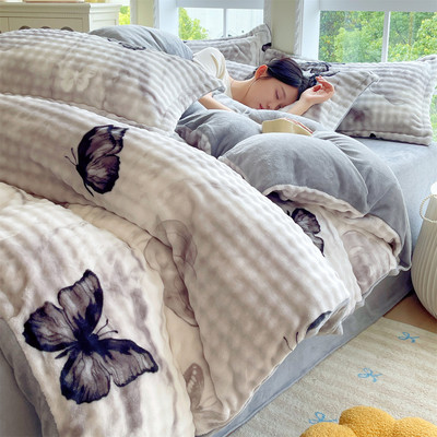 2025新款加厚保暖被套床单高克重A类兔毛牛奶泡泡绒四件套1.8m床