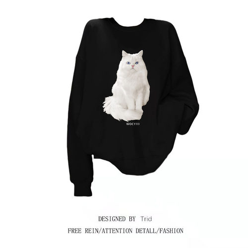 美式纯棉无帽圆领卫衣女