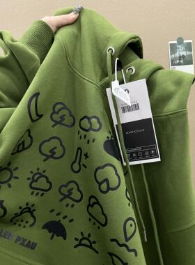 美式复古军绿色连帽卫衣女春秋冬季新款宽松慵懒显瘦长袖上衣外套