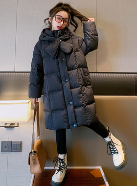 女童冬装羽绒服2025新款90白鸭绒上衣女孩中大儿童加厚外套中长款
