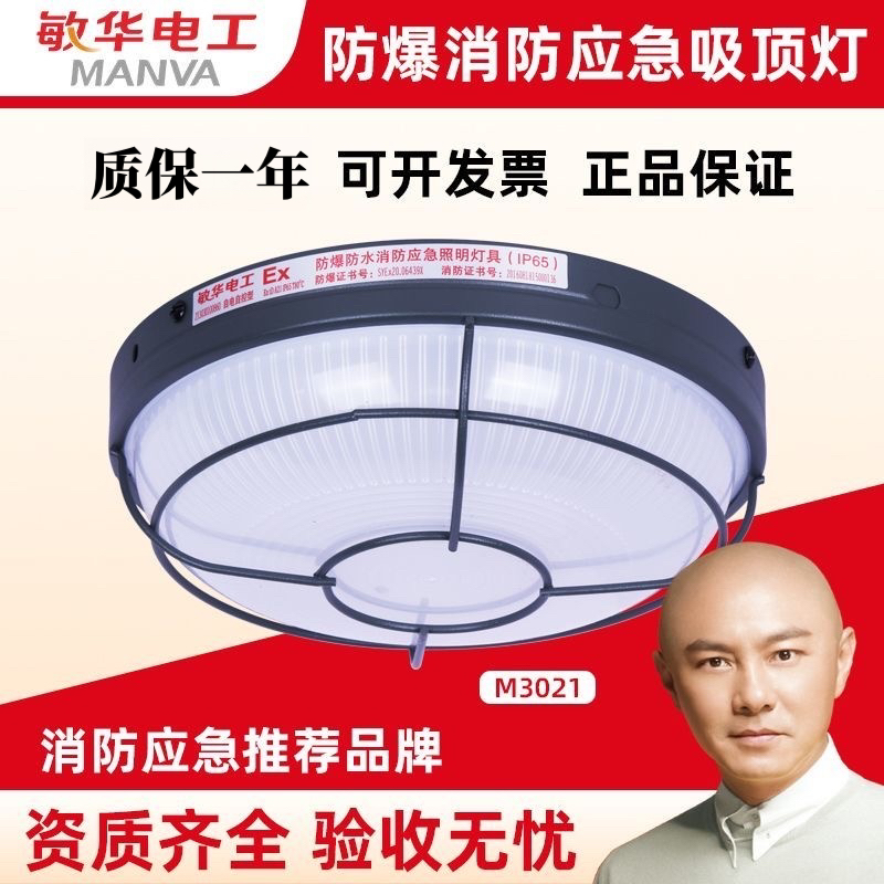 敏华电工防水防爆8W圆形消防应急三防吸顶井道壁灯IP65室外M3021