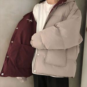 2023冬季新款羽绒棉服女韩版宽松加绒加厚连帽两面穿棉衣棉袄外套