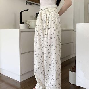 猫爪印花休闲裤子女款夏天bf慵懒风宽松初中生遛弯阔腿裤小狗长裤
