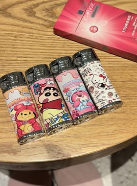 hellokitty皮革打火机女生滑轮砂轮直冲防风可充气蜡笔小新火机