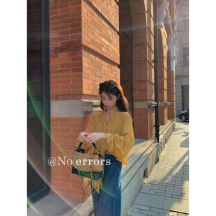 姜黄色飘带衬衫女系带简约2026早秋通勤显瘦时尚纯色衬衫上衣显白