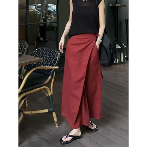 不规则红色气质半身裙女2024新款绑带显瘦遮胯中长裙气质显瘦裙子