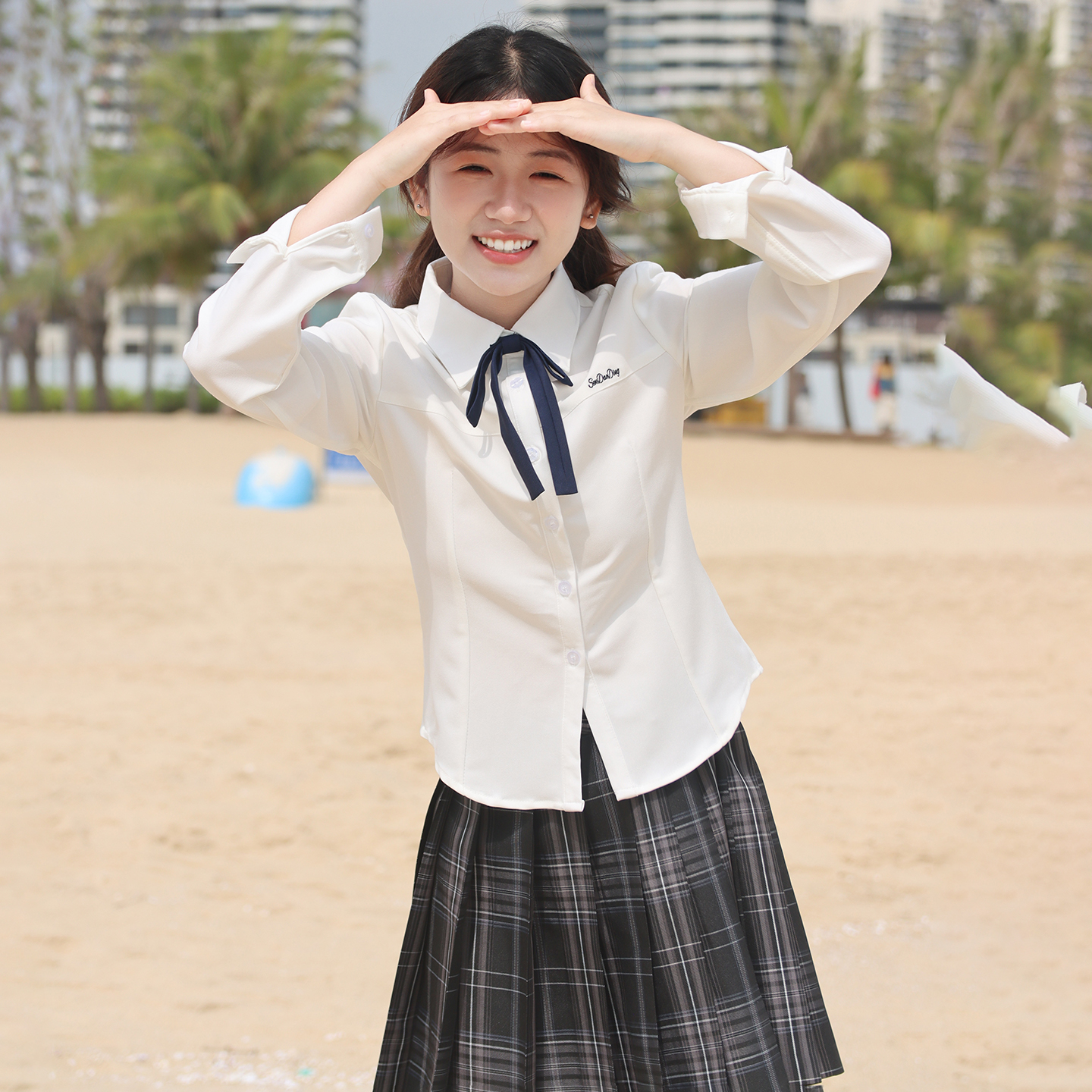 森岛町原创jk制服衬衫收腰上衣女刺绣长袖学院风校供感修身白衬衣