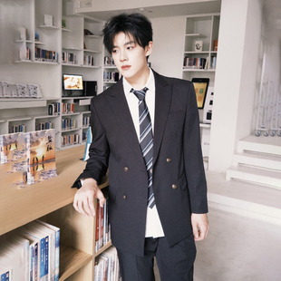 森岛町dk男生制服西装外套成人礼青少年学院风秋冬双排扣休闲西服