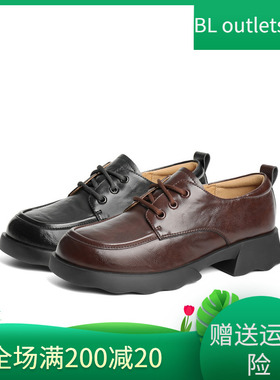 百丽Belle女鞋子厚底牛津鞋女25春季黑色小皮鞋深口单鞋B2463AM5