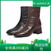 国内专柜正品 F2Q1D 靴羊皮粗高跟显瘦女短靴F2Q1 2025冬款 百丽时装