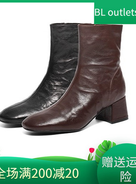 国内专柜正品2025冬款百丽时装靴羊皮粗高跟显瘦女短靴F2Q1 F2Q1D