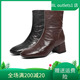 国内专柜正品 F2Q1D 靴羊皮粗高跟显瘦女短靴F2Q1 2025冬款 百丽时装
