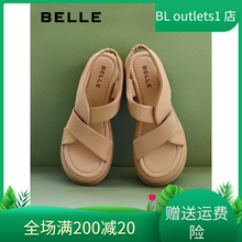 国内专柜正品2024夏款百丽凉鞋羊皮松糕厚底休闲女凉鞋A9S1 A9S1D