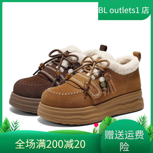 国内专柜正品2025冬款百丽姜饼屋毛毛鞋厚底加毛保暖女棉鞋B2954