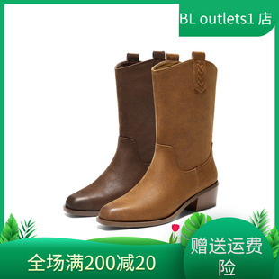 粗高跟中筒靴美拉德休闲西部靴B2929DZ5 新款 百丽显瘦时装 靴子冬季