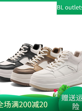 百丽Belle女鞋厚底高帮板鞋24冬季加绒休闲熊猫鞋小白鞋C1Q1DDM4