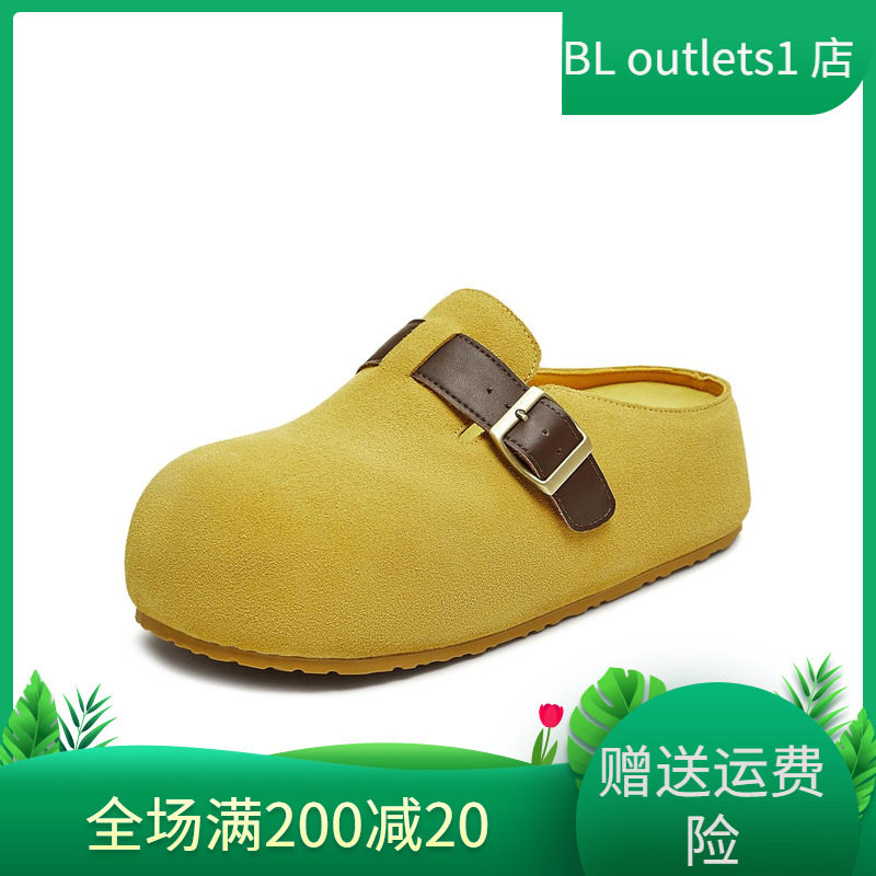 天美意25秋复古黄色厚底大头勃肯包头半拖鞋女外穿凉拖KK059CH5