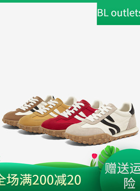 百思图2025春季商场新款百搭舒适红色德训鞋女运动休闲鞋I0900AM5