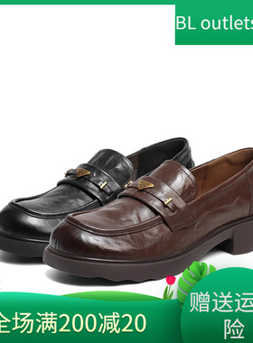 国内专柜正品2026春款百丽乐福鞋羊皮粗跟一脚蹬女单鞋E9L1 E9L1D