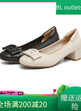 国内专柜正品2025春款天美意浅口羊皮圆头粗跟一脚蹬女单鞋BI272