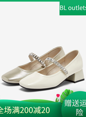 百思图2025秋季新款法式白色玛丽珍鞋通勤粗跟方头女单鞋M1663CQ5