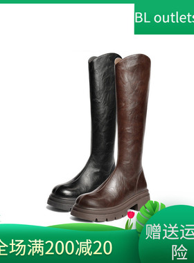 森达骑士靴女25年冬新商场同款复古抓皱厚底显瘦长筒靴XRT01DG5