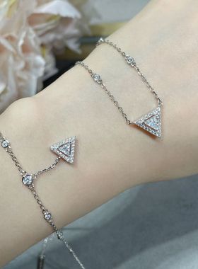 欧美时尚镶钻Baby Move滑动三角项链V金镀18K白金满钻吊坠锁骨链