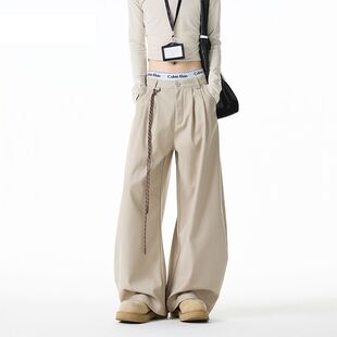 复古休闲西裤 子潮牌阔腿拖地弯刀裤 男夏季 裤 高街打褶山本西装 美式