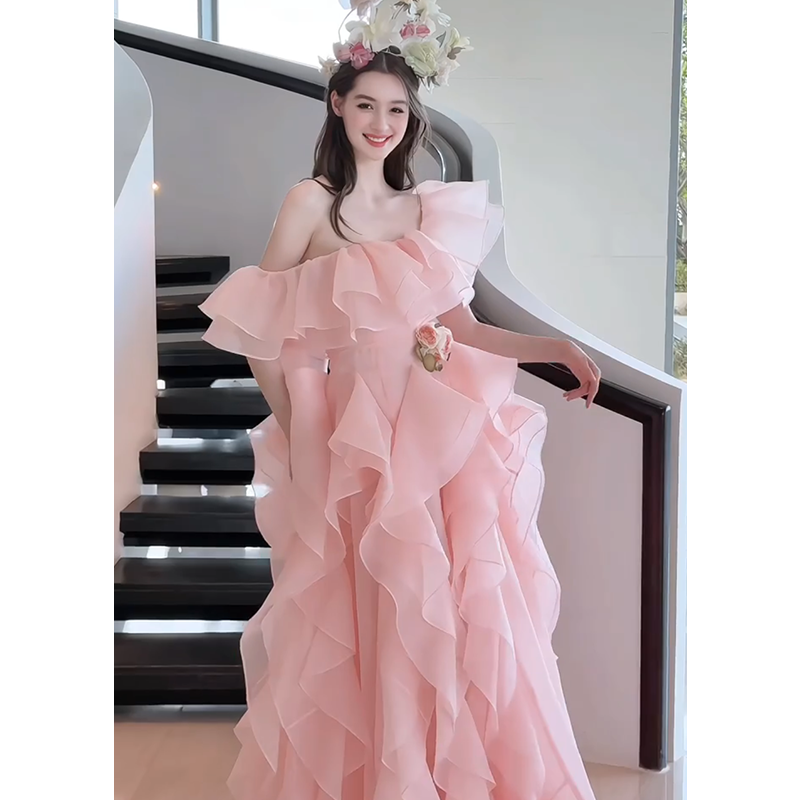 法式仙色收腰出门纱礼服