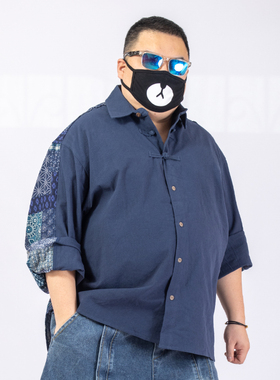 K叔春季国潮民族风宽松大码衬衫新中式盘扣个性改良休闲汉服衬衣