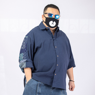 K叔春季国潮民族风宽松大码衬衫新中式盘扣个性改良休闲汉服衬衣