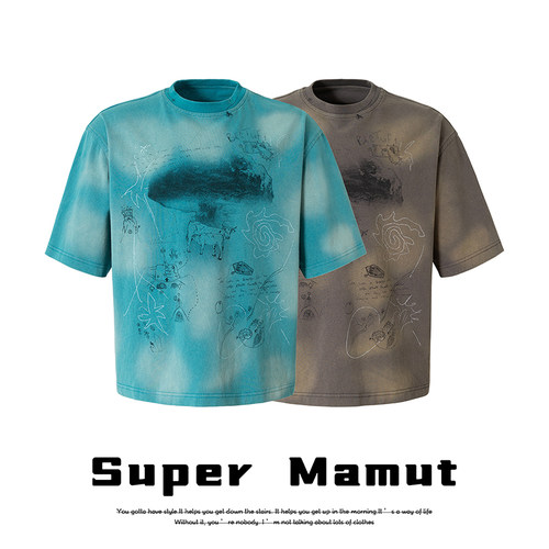 SuperMamnt复古做旧印花T恤