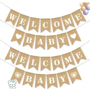 WELCOME BABY 时尚宝宝性别揭示迎婴派对麻布拉旗 BABY SHOWER