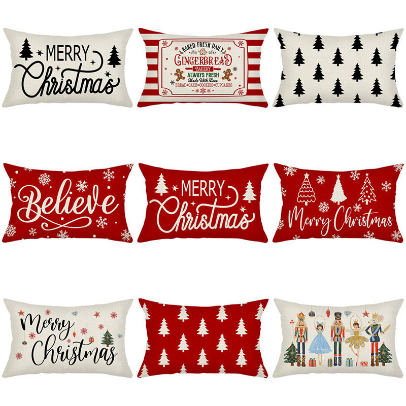 圣诞节抱枕套舒适仿亚麻质感