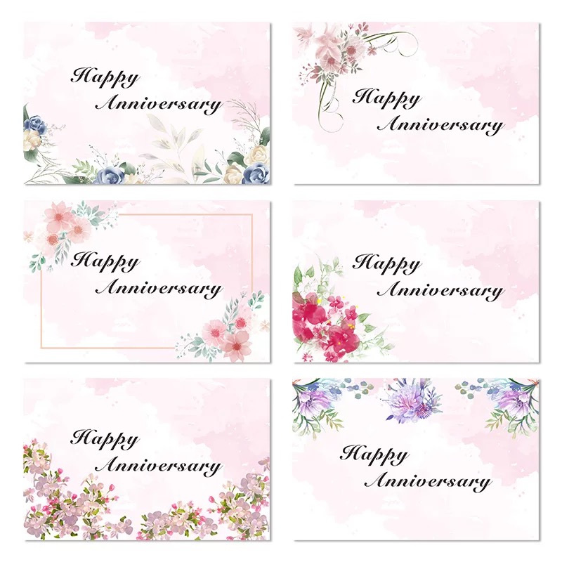 HAPPY ANNIVERSARY花朵款纪念日小卡片小贺卡+信封+贴纸周年F