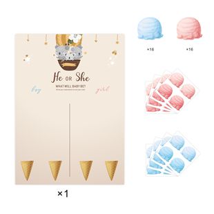 HE OR SHE 夏日冰淇淋甜筒性别揭示派对投票贴纸海报 BABY SHOWER