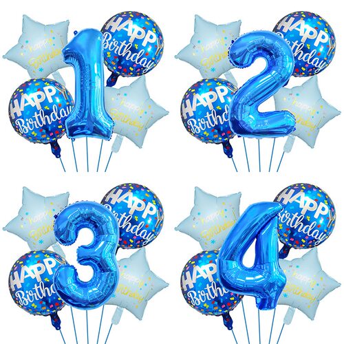 0-9数字气球套装 生日派对蓝色星星 HAPPY BIRTHDAY PT-HG002-1
