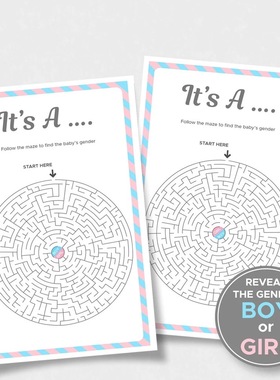 BOY OR GIRL 宝宝性别揭示迎婴派对迷宫游戏卡 GENDER REVEAL