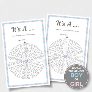 GENDER BOY 宝宝性别揭示迎婴派对迷宫游戏卡 GIRL REVEAL