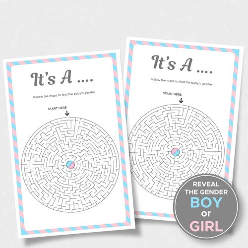 性别揭示迎婴派对迷宫游戏卡