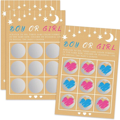 BOY OR GIRL 宝宝性别揭示迎婴派对井字刮刮卡 GENDER REVEAL