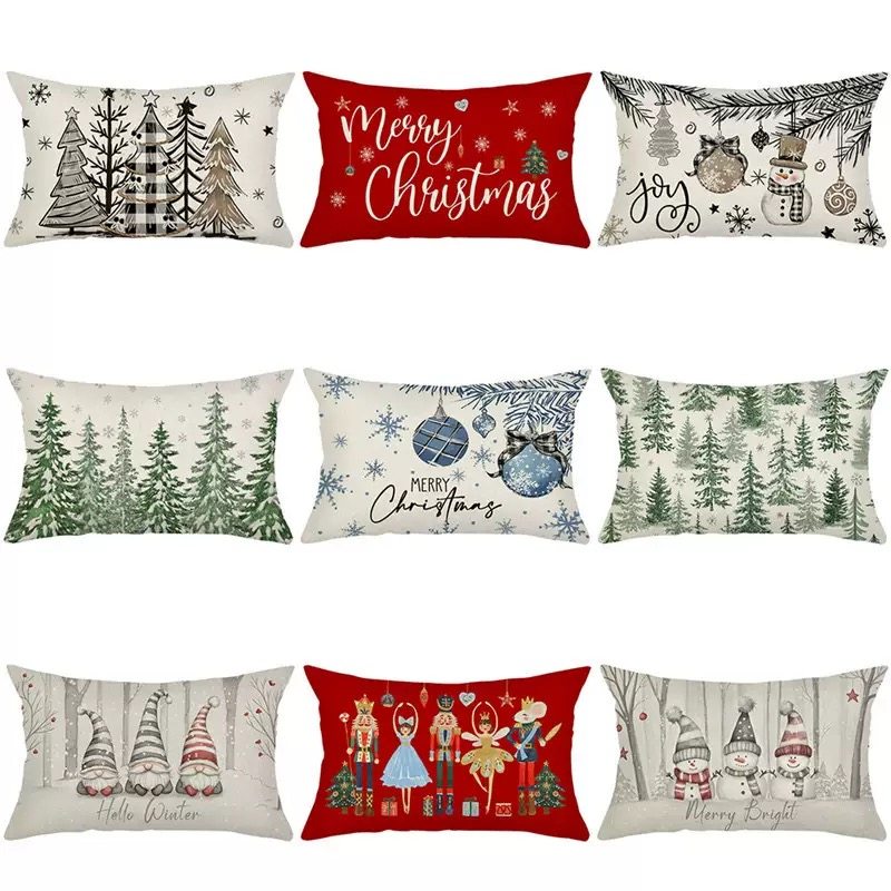 圣诞节抱枕套 舒适仿亚麻质感靠枕套 MERRY CHRISTMAS JZ