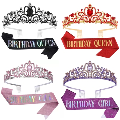 BIRTHDAY GIRL QUEEN 女孩女王生日肩带礼仪带皇冠 HG001JD014
