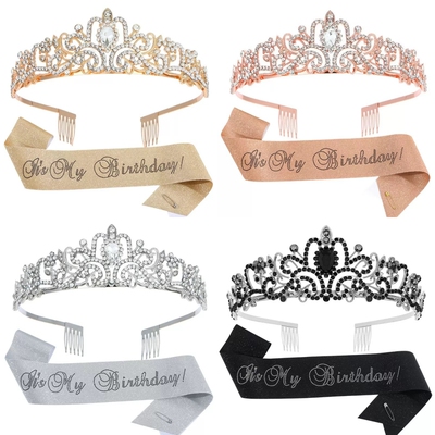 丝质生日肩带礼仪带皇冠发箍套装