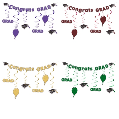 CONGRATS GRAD 毕业派对拉花纸质拉旗螺旋挂饰套装 MF