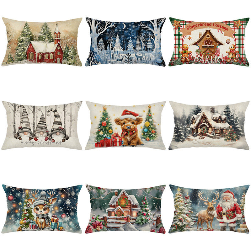 圣诞节抱枕套舒适仿亚麻
