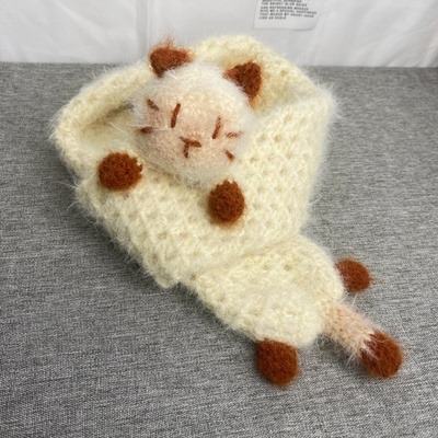 暹罗猫围巾材料包成品雪花纱手工diy编织帽子钩织围巾粗毛线团